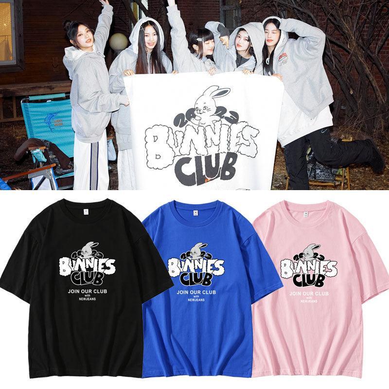 NEWJEANS BUNNIES CLUB Tシャツ 100%コットン (カラーバリエーション)