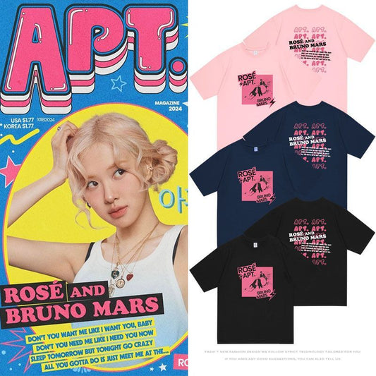 ロゼ（BLACKPINK）とブルーノ・マーズ APT Tシャツ 100%コットン