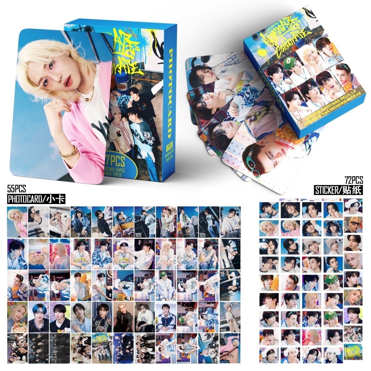 STRAY KIDS MERCH PHOTOCARDS 127 PCS DominATE CelebraATE (55 CARDS + 72 STICKERS)